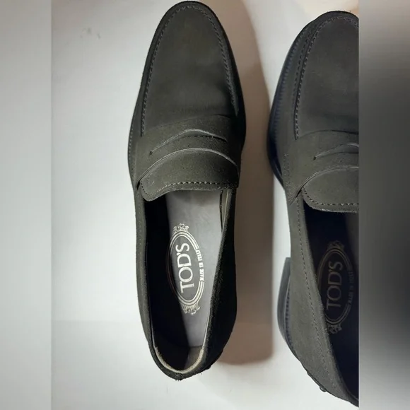 TODS Mens Suede Penny Loafers dark dark brown